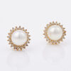 14ct Yellow Gold, 7.40mm Round Pearl and Diamond Stud Earrings