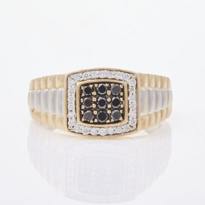 10ct Yellow Gold, Gents Black and White .75ct Diamond Ring