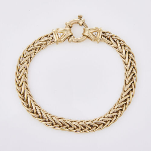 10ct Yellow Gold, Fishbone Link Bracelet, with Small Diamonds