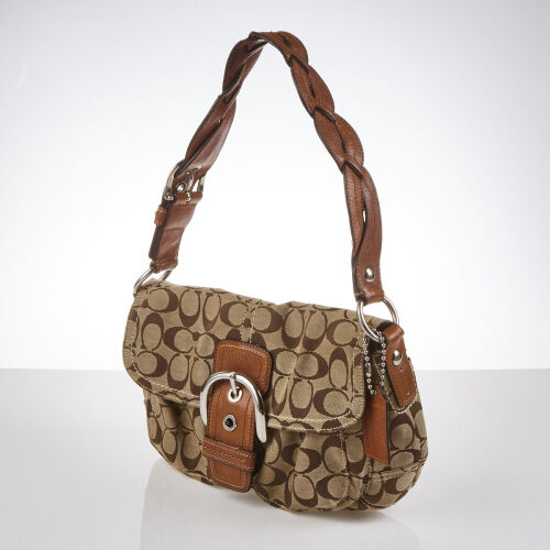 Coach Beige Canvas and Brown Leather Bag