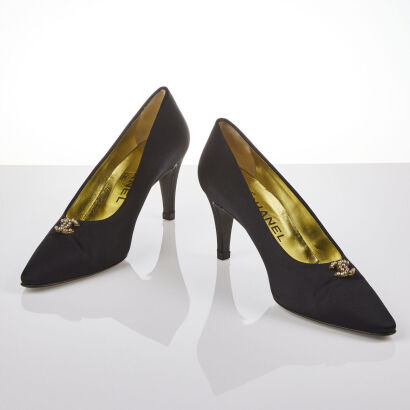 Chanel Classic Satin CC Pumps, Size 37 1/2 with Box