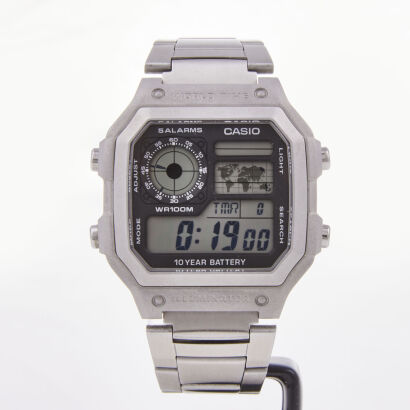 Stainless Steel Casio Royale World Time, 5 Alarm Wristwatch