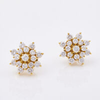 18ct Yellow Gold, 2.00ct Diamond Set Cluster Stud Earrings