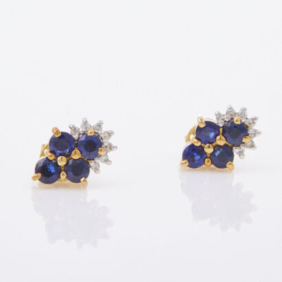 18ct Yellow Gold, 3.0mmSapphire and .08ctDiamond Earrings