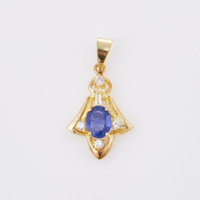 18ct Yellow Gold, Sapphire and .05ct Diamond Pendant