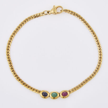 8ct Yellow Gold, Cabochon cut Emerald, Sapphire and Ruby, Bracelet