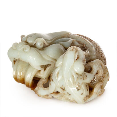 A Carved Chinese Hetian Grey Jade of Auspicious Beast