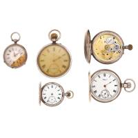 Five Late-19th Century Silver Cased Pocket Watches