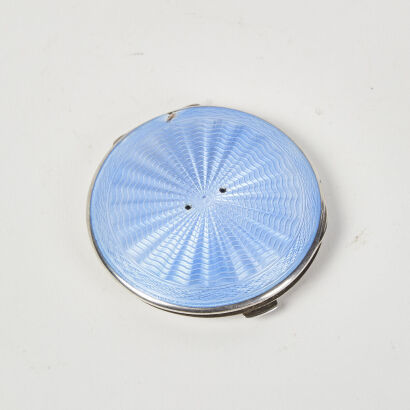 An Antique Sterling Silver Sky Blue Guilloche Compact Birmingham JWA 94 Grams