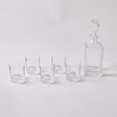 A Glass Decanter and Set of Four Whiskey Glasses