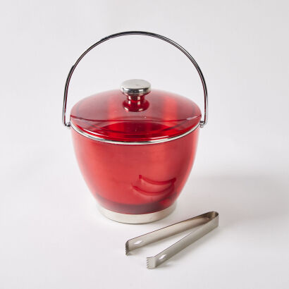 A Red Perspex and Aluminium Ice Bucket