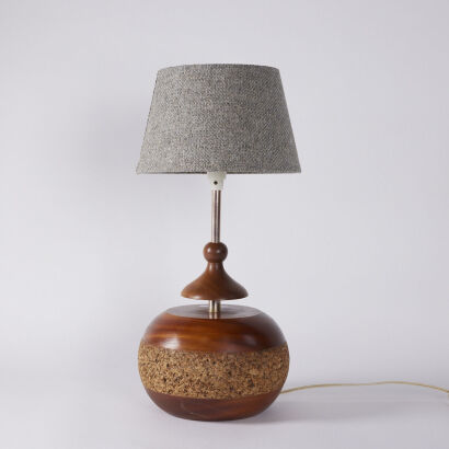 A Large And Impressive Mid Century Cork And Mahogany Lamp