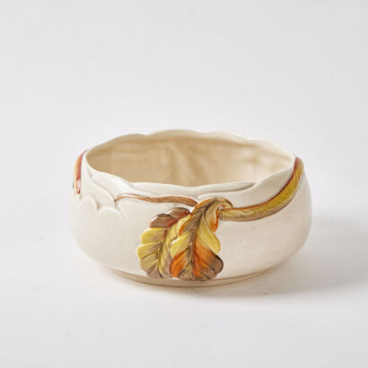 A Clarice Cliff Art Deco Bowl with Raised Autumn Leaf Motifs