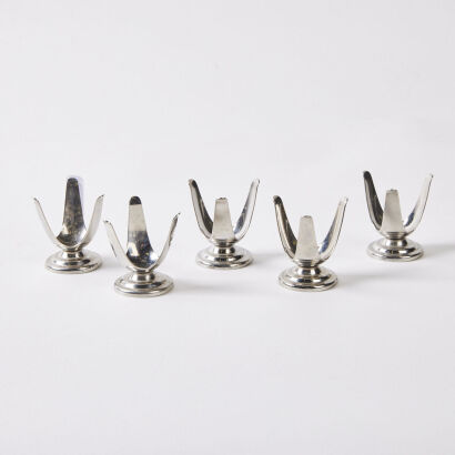 A Collection Of Five Stainless Steel Inox Egg Cups