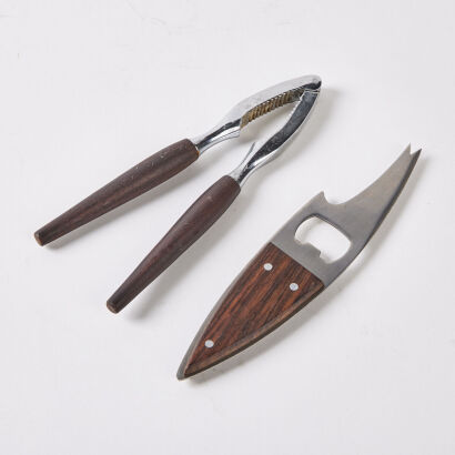 A Mid-Century Teak and Stainless Steel Bottle Opener & Nut Cracker