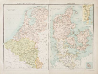 An Antique Map Of Holland & Belgium, and Denmark 1897