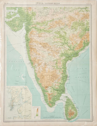 An Antique Map Of India Southern Section c. 1921