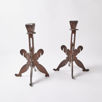 A Pair of Vintage Ply Candlestick Holders