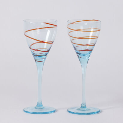 A Pair Of Art Glass Wine Glasses