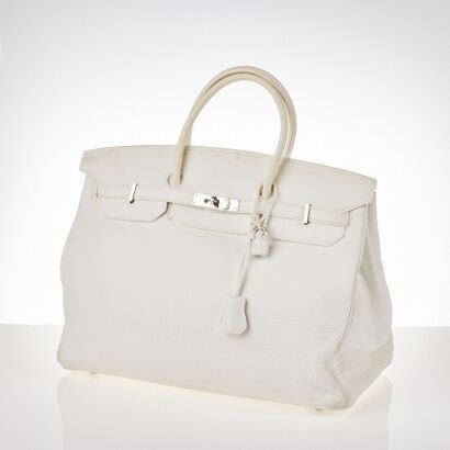 Hermès Blanc Taurillon Clemence Birkin 40 Bag