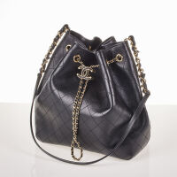 Chanel Calfskin Stitched Egyptian Drawstring Bucket Bag