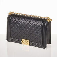 Chanel New Medium Black Quilted Lambskin Boy Bag