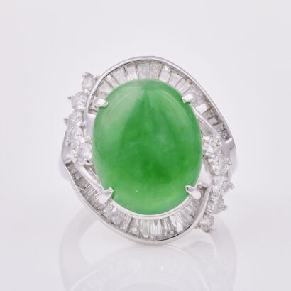 Platinum, 7.53ct Jade and 1.11ct Diamond Ring