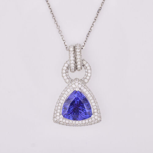 14ct White Gold, 10.44ct Tanzanite and 2.36ct Diamond Pendant