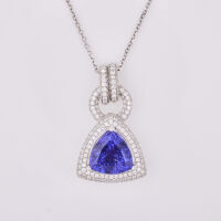 14ct White Gold, 10.44ct Tanzanite and 2.36ct Diamond Pendant