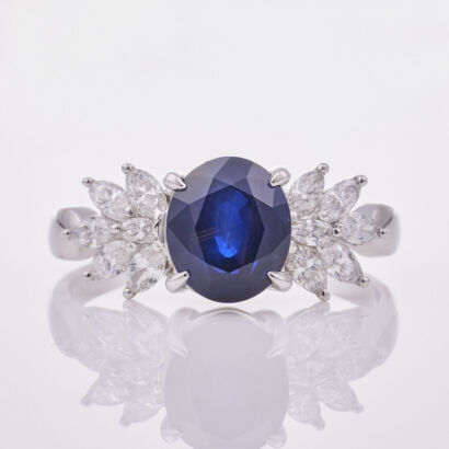 Platinum, 4.07ct, Oval Sapphire and Diamond Ring, GIA Certified