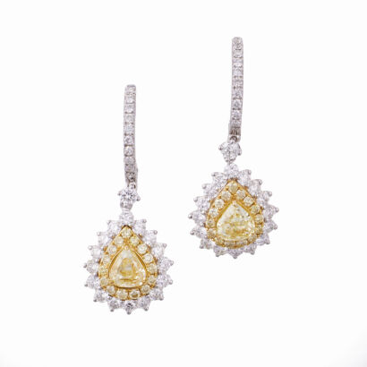 18ct Yellow/White Gold, 2.22ct Diamond Drop Earrings