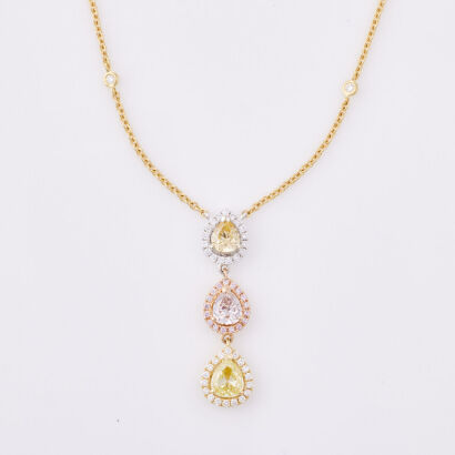 18ct Yellow/White/Rose Gold, Tricolour Diamond Pendant and Chain