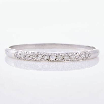 9ct White Gold, 3.17ct Full Oval Diamond Bangle