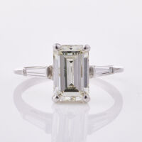 18ct White Gold, 2.16ct Emerald Cut Diamond with .24ct Baguette Diamond Accents Ring