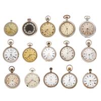 A Bag Lot of Fifteen Vintage Keyless, Nickel Cased Pocket Watches