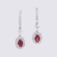 18ct White Gold, 1.23ct Ruby and .82ct Diamond Drop Earrings