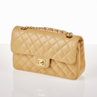 Chanel Beige Lambskin Small Classic Double Flap Bag