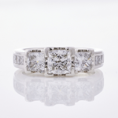 Platinum, Three Stone, 2.60ct Princess cut Diamond Ring