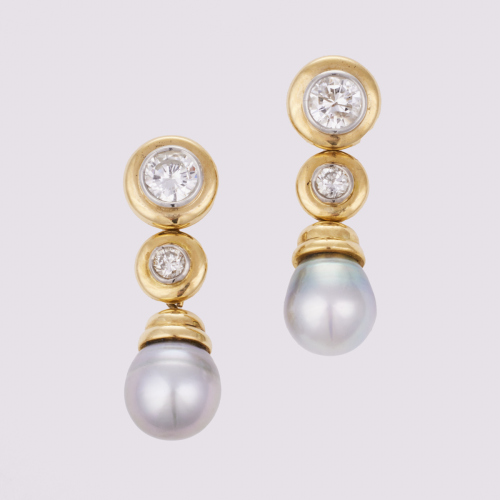 18ct Yellow Gold, Day and Night, South Sea Pearl and 2.26ct Diamond Earrings