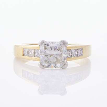 18ct Yellow Gold/Platinum, 1.85ct Radiant and Princess cut Diamond Ring