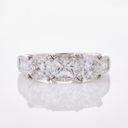 Platinum, 4.02ct Three Stone Princess Cut Diamond Ring