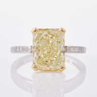 Platinum/18ct Yellow Gold, 3.52ct Light Fancy Yellow Diamond Radiant Cut Ring with Carre cut Shank