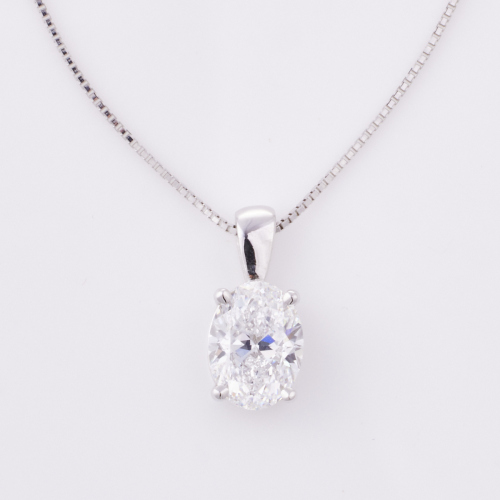 18ct White Gold, 2.20ct Oval Cut, D Colour Diamond Pendant