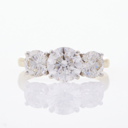 18ct Yellow Gold, 2.90ct Three Stone Brilliant Cut Diamond Ring