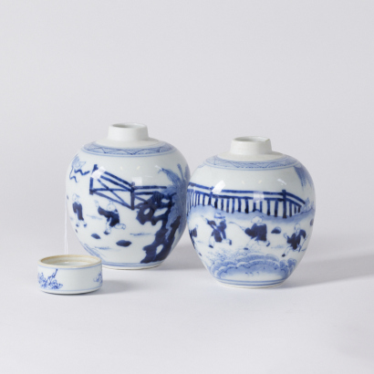 A Pair Of Blue And White Porcelain Chinese Ginger Jars