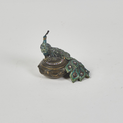 A Jay Strongwater Peacock Trinket Box