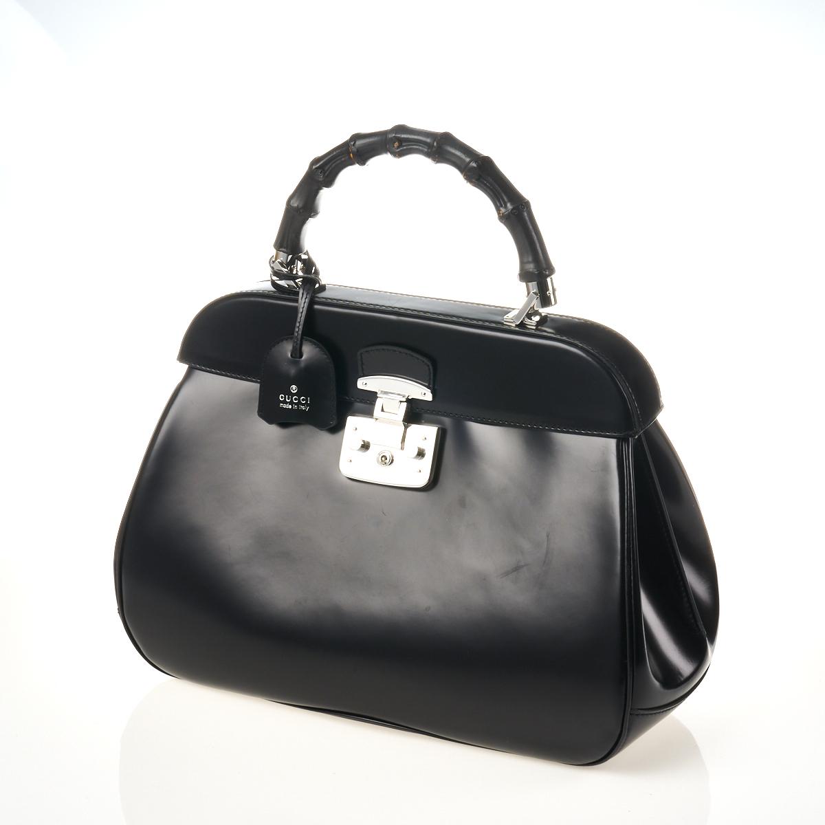Gucci Black Patent Leather Bamboo Handle Lady Lock Bag