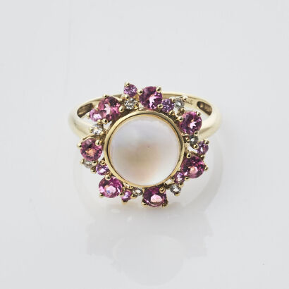 9ct Pink Tourmaline and Mother-of-Pearl Ring