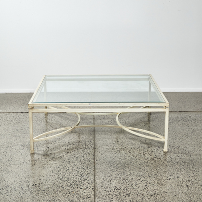 A Large Wrought Iron And Glass Coffee Table