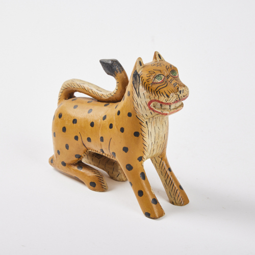 A Hand-Painted Wood Carved Leopard